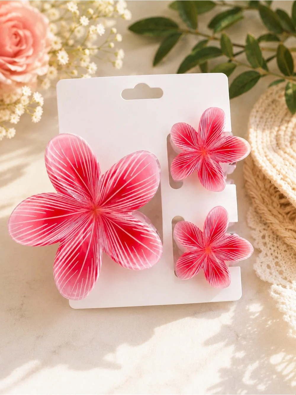 Pink Floral Hair Clip Set - 3 Piece
